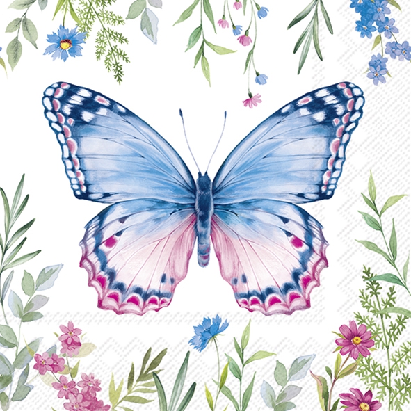Servilletas 25x25 cm - YLVIE blue pink, Mariposas,  flores,  animales
