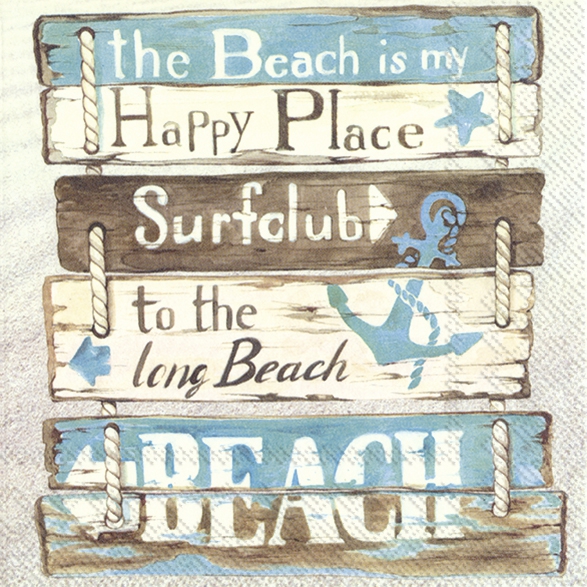 餐巾25x25厘米 - HAPPY PLACE AT THE BEACH, 海滩, 字体, 海 餐巾25x25厘米 - HAPPY PLACE AT THE BEACH