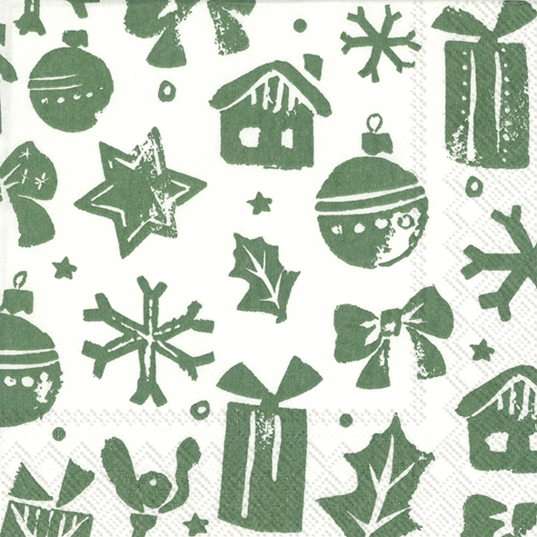 Napkins 25x25 cm - SNOWMAN STAMP green