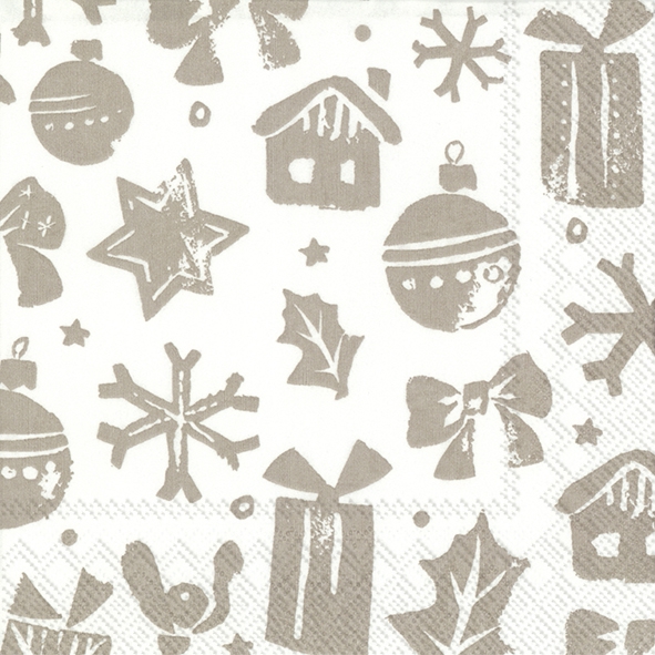 Napkins 25x25 cm - SNOWMAN STAMP linen