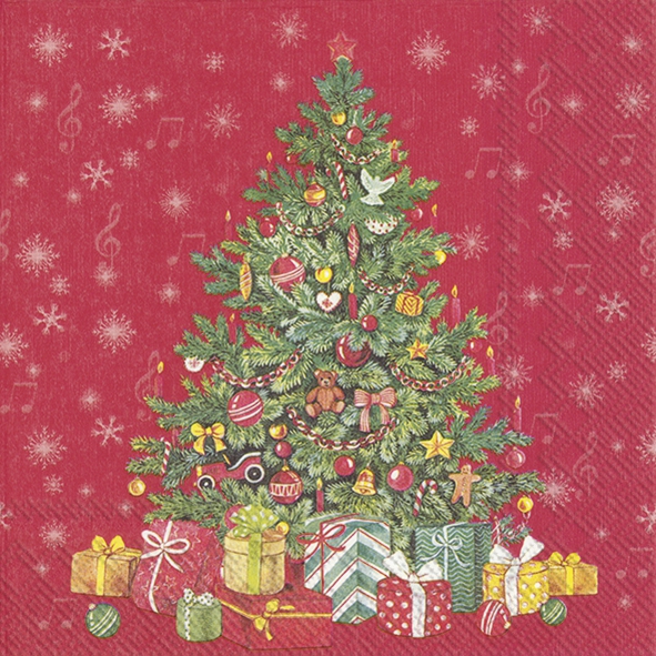 Servietten 25x25 cm - FESTIVE CHRISTMAS TREE red