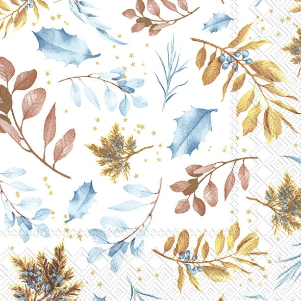 Servietten 25x25 cm - WARM WINTER LEAVES white