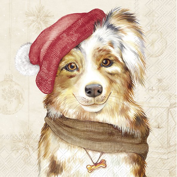 Servietten 25x25 cm - JACK cream, Hunde,  Tiere,  Weihnachtsmann