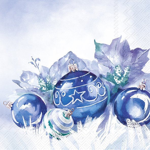 Servietten 25x25 cm - BLUE BAUBLES blue, Christbaumkugeln,  blau,  Weihnachtsbaumkugeln,  Tannenbaumkugeln,  Tannenbaumschmuck,  Christbaumschmuck,  Baumschmuck