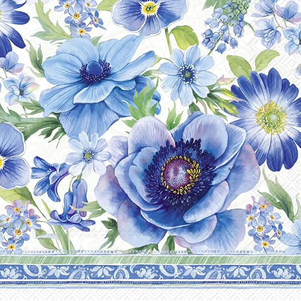 Servietten 25x25 cm - SPRINGTIME BLUES light blue, Blüten,  blau,  Frühjahr,  Blumen,  Frühling