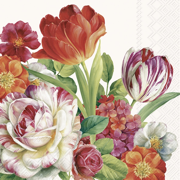 Napkins 25x25 cm - BLOOMING IN SPRING cream, Spring,  Tulips,  Roses,  Spring,  Flowers