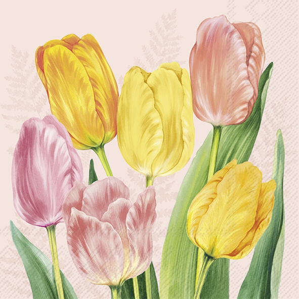 Servietten 25x25 cm - SPRING TULIPS rose, Tulpen,  Blumen