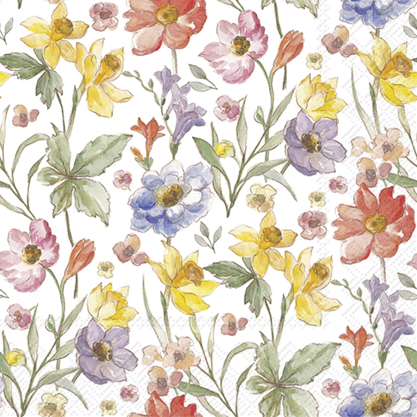 Servilletas 25x25 cm - SOFT FLOWERS cream, Flores,  Bosque,  Primavera,  Prados,  Primavera