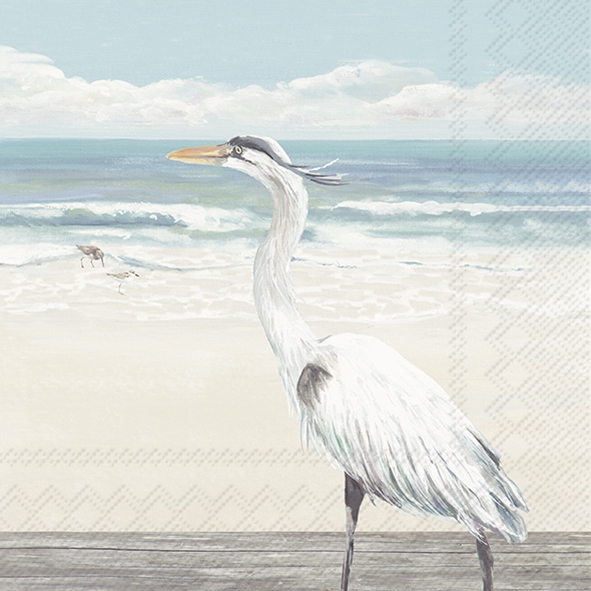 Servietten 25x25 cm - EGRET ON THE BEACH, Reiher,  Kranich,  Möwen,  Küste,  Strand,  Meer,  Vögel,  Vogel,  Tiere