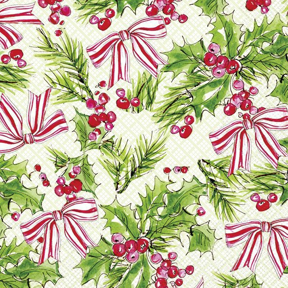 Napkins 25x25 cm - PINK HOLLY green