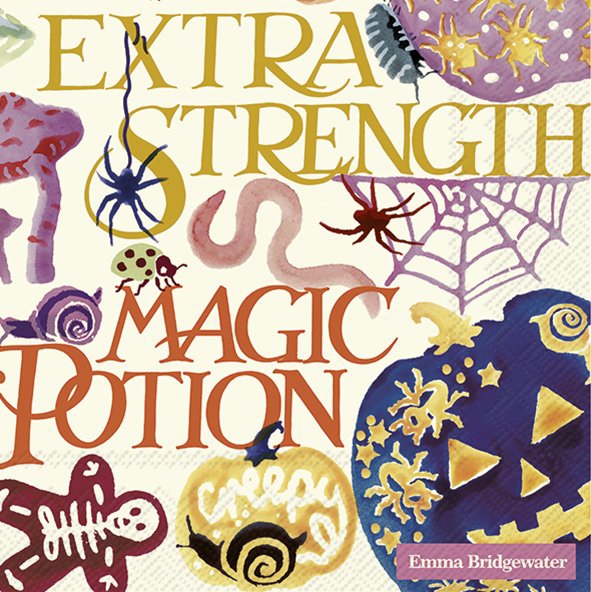 Servilletas 33x33 cm - SPOOKY SPELLS cream, Esqueleto,  Magia,  Arañas,  Caracoles,  Telaraña,  Halloween,  Arte,  Setas,  Calabazas,  Otoño,  Pintura,  Frutas