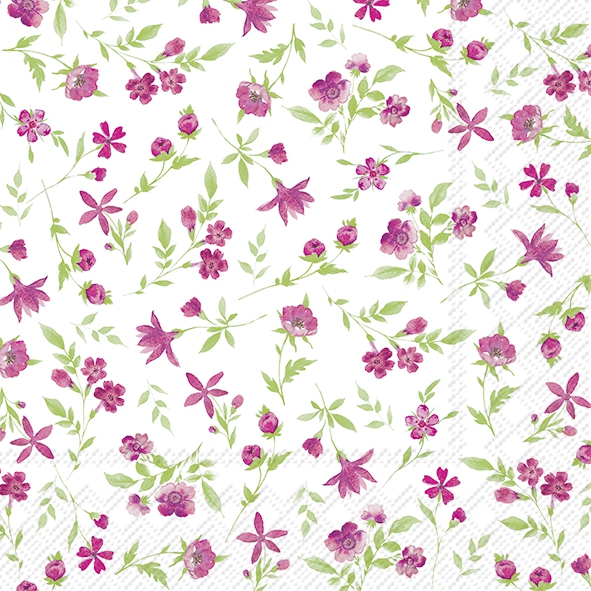 Servietten 33x33 cm - HAPPY FLOWERS pink, Wiese,  Blumenwiese,  Blumen,  Wald,  Wiesen