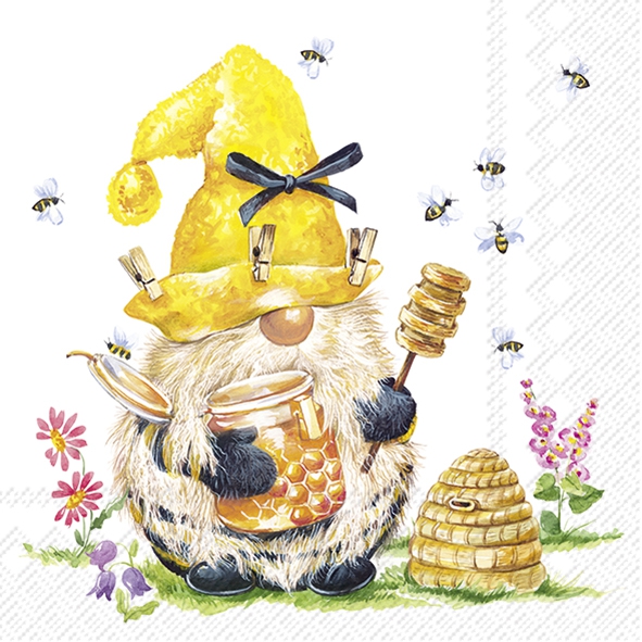 Servilletas 33x33 cm - TOMMY, abeja,  abejas,  miel,  gnomo,  gnomos,  animales,  dibujos animados,  flores,  cómic