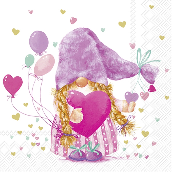 Servilletas 33x33 cm - ALICE, Gnomo,  Gnomos,  Amor,  Corazón,  Cumpleaños,  Dibujos animados,  Celebración,  Globo,  Cómic,  Eventos