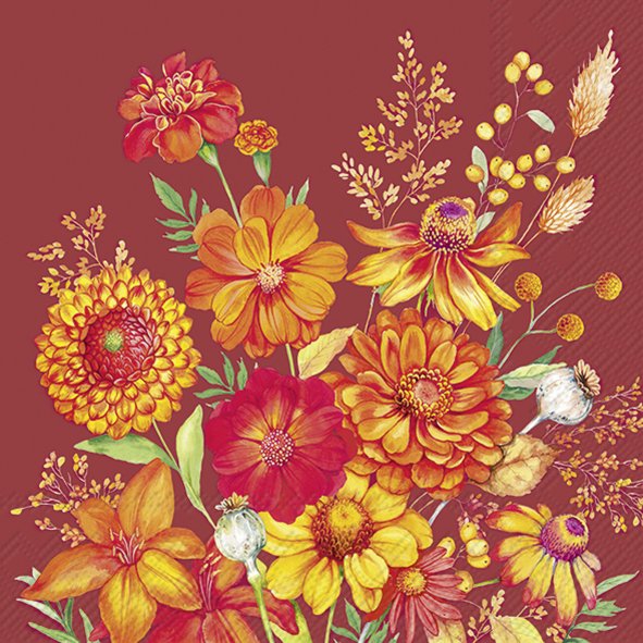 Servilletas 33x33 cm - ARYA red, Céspedes,  Flores,  Plantas