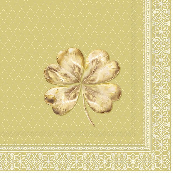 Servilletas 33x33 cm - GOLDEN CLOVERLEAF cream gold, oro,  Amuleto de la suerte,  Trébol,  Nochevieja,  Trébol,  Año Nuevo,  Plantas