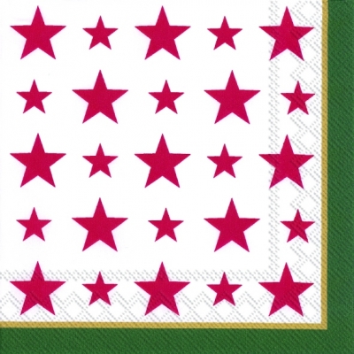 Servietten 33x33 cm - TOP STARS red green, Sterne