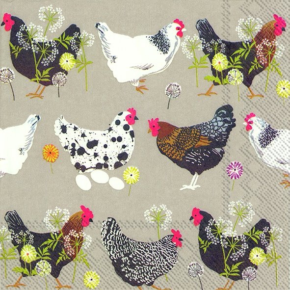 Tovaglioli 33x33 cm - SPATTER HENS linen, Uova,  prato,  gallo,  foresta,  animali,  prati