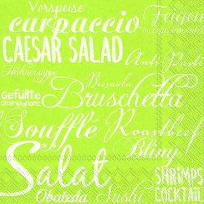 Servietten 33x33 cm - MITEINANDER ESSEN lime, Schriften Servietten 33x33 cm - MITEINANDER ESSEN lime