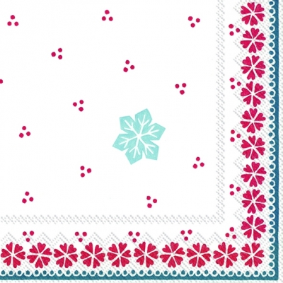 Servietten 33x33 cm - GUNDA red blue, Herzen, Punkte, Schneeflocken Servietten 33x33 cm - GUNDA red blue