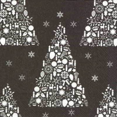 Servietten 33x33 cm - SWEET MERRY CHRISTMAS black, Weihnachtsbaum Servietten 33x33 cm - SWEET MERRY CHRISTMAS black