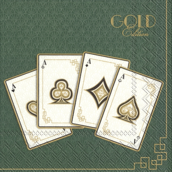 Napkins 33x33 cm - GOLD EDITION green, playing cards Napkins 33x33 cm - GOLD EDITION green