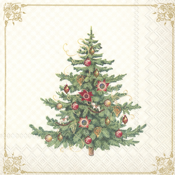 Guardanapos 33x33 cm - NOSTALGIC CHRISTMAS TREE cream, árvore de Natal Guardanapos 33x33 cm - NOSTALGIC CHRISTMAS TREE cream