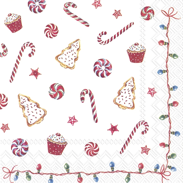 Guardanapos 33x33 cm - CHRISTMAS SWEETS, estrela, luzes de fadas, bolo, bolinhos Guardanapos 33x33 cm - CHRISTMAS SWEETS