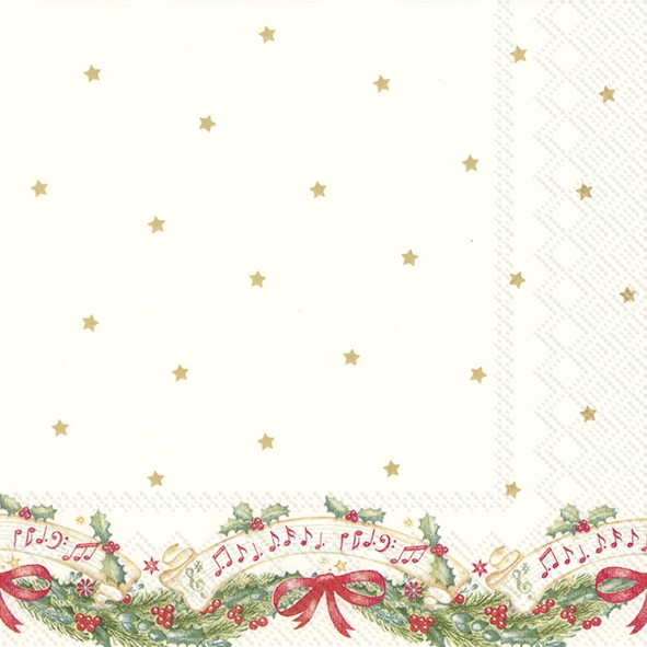 Napkins 33x33 cm - CHRISTMAS MUSIC V&B, garland, stars Napkins 33x33 cm - CHRISTMAS MUSIC V&B