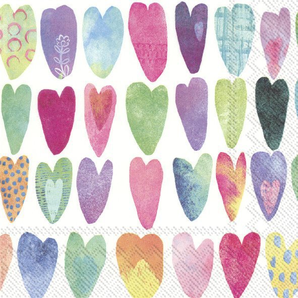 Servietten 33x33 cm - RAINBOW HEARTS
