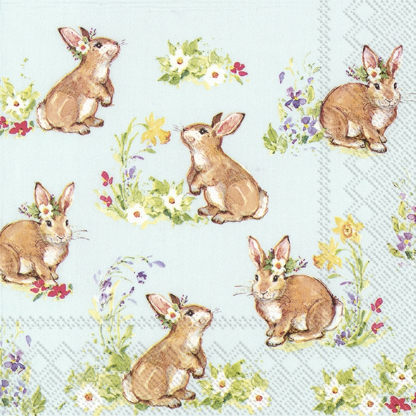 Servietten 33x33 cm - SWEET LOVELY BUNNIES li. blue