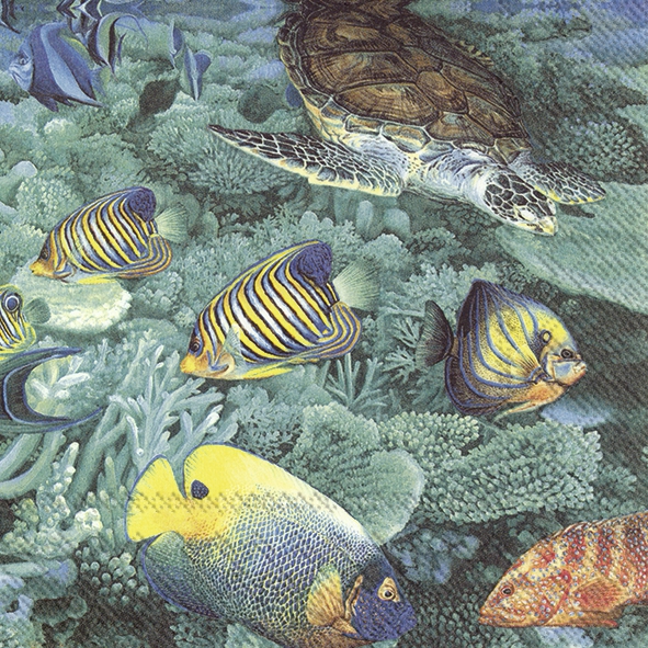 餐巾33x33厘米 - UNDER THE SEA, 珊瑚虫, 水龟, 双鱼座, 动物 餐巾33x33厘米 - UNDER THE SEA
