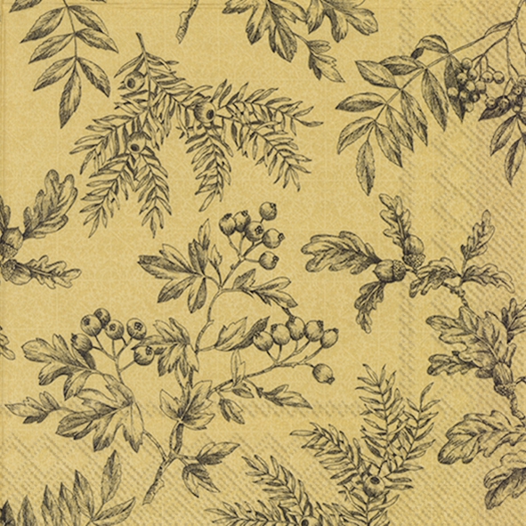 Servietten 33x33 cm - SILENTS PLANTS gold black