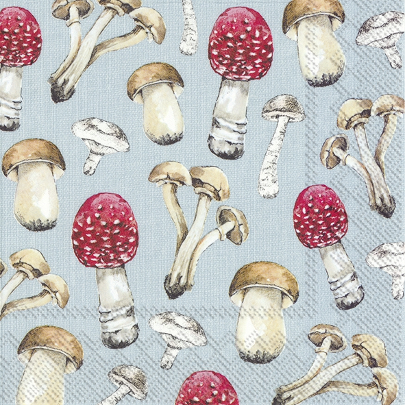 Napkins 33x33 cm - COUNTRY MUSHROOMS blue
