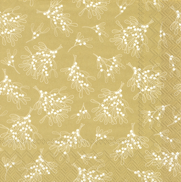 Servietten 33x33 cm - MISTLETOE ALLOVER gold