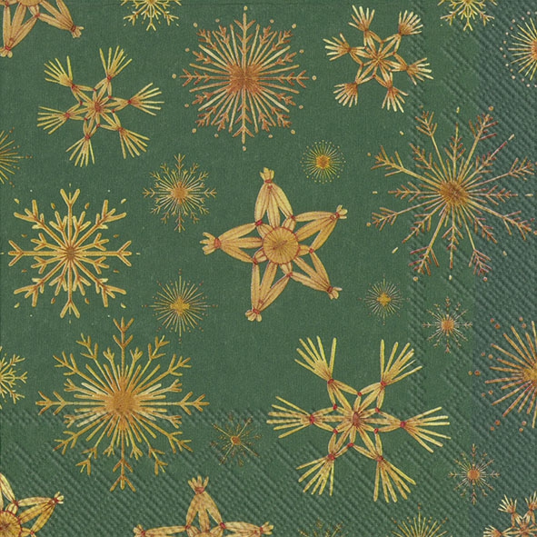 Napkins 33x33 cm - STRAW STARS green