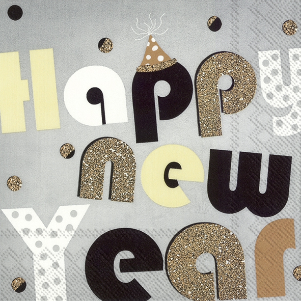 Napkins 33x33 cm - PARTY YEAR grey