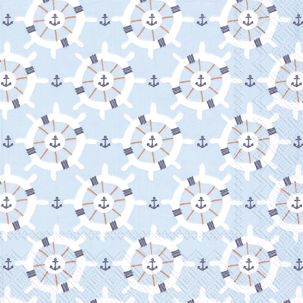 Servietten 33x33 cm - BOAT TRIP light blue, Steuerrad, Strand, Meer Servietten 33x33 cm - BOAT TRIP light blue