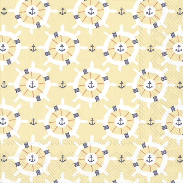 Servietten 33x33 cm - BOAT TRIP yellow, Steuerrad, Strand, Meer Servietten 33x33 cm - BOAT TRIP yellow