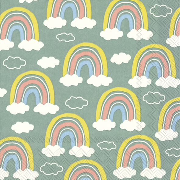 Napkins 33x33 cm - RAINBOW green, rainbow, clouds, Miscellaneous Napkins 33x33 cm - RAINBOW green
