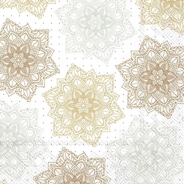Servietten 33x33 cm - ORNAMENT white gold