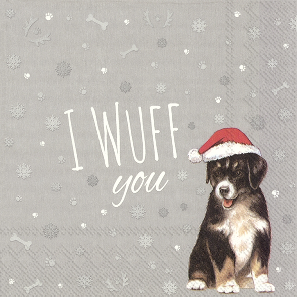 Servietten 33x33 cm - I WUFF YOU grey