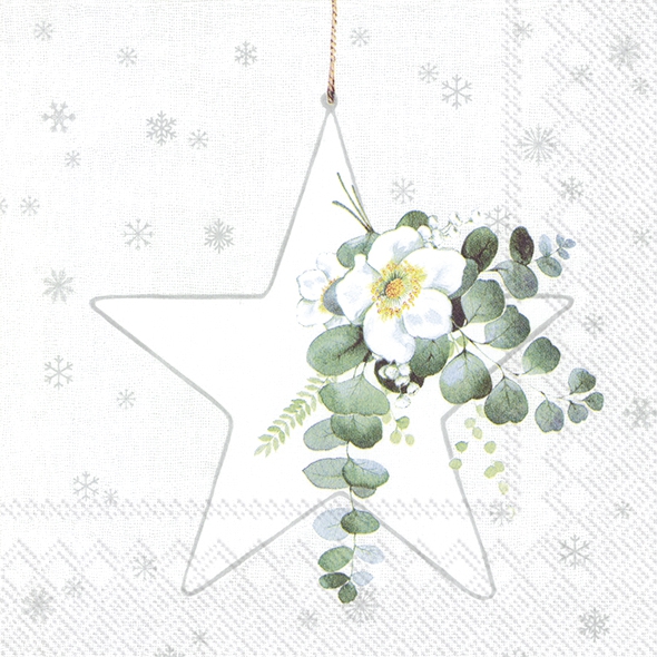 Servietten 33x33 cm - WHITE XMAS BIG STAR wh. silver