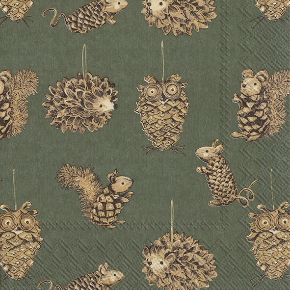 餐巾33x33厘米 - PINECONE ANIMALS green