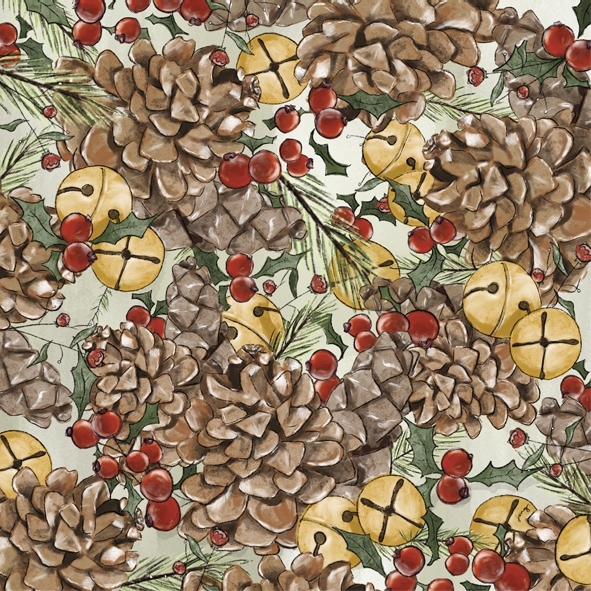 Servietten 33x33 cm - PINECONES AND BELLS
