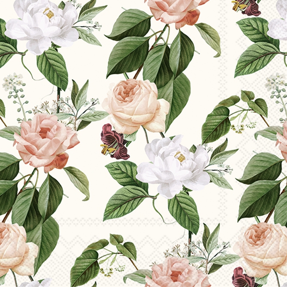 Servietten 33x33 cm - JORINA cream, Rosen,  Blumen