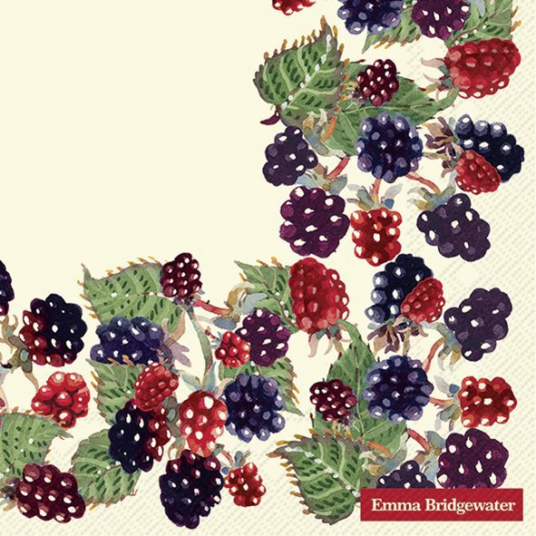 Servietten 33x33 cm - BLACKBERRIES cream, Brombeeren,  Früchte