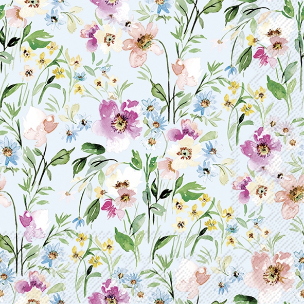 Servilletas 33x33 cm - BEAUTY OF SPRING light blue, Pradera de flores,  Primavera,  Flores,  Bosque,  Primavera,  Prados