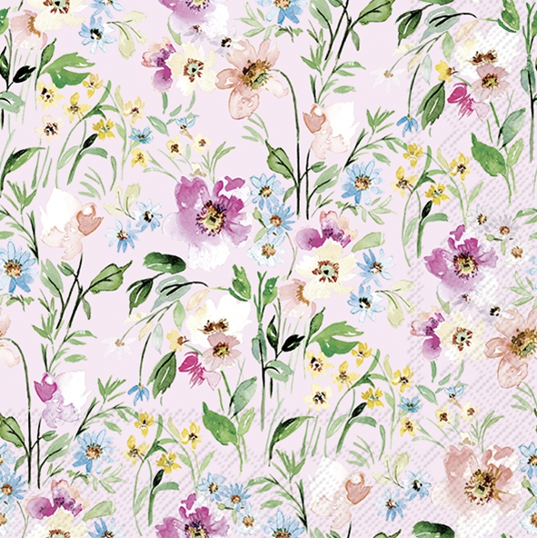Servilletas 33x33 cm - BEAUTY OF SPRING light rose, Pradera de flores,  Primavera,  Flores,  Bosque,  Primavera,  Prados