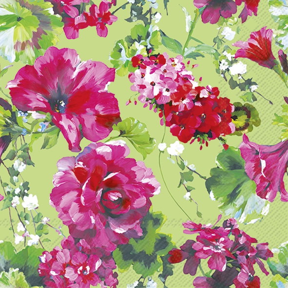 Servilletas 33x33 cm - SUMMER IN PINK green, Flores,  Verano,  Flores